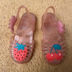 Baby Girls Jelly Pink Sandals Strawberry Cherries Kids Glitter Size 7/8